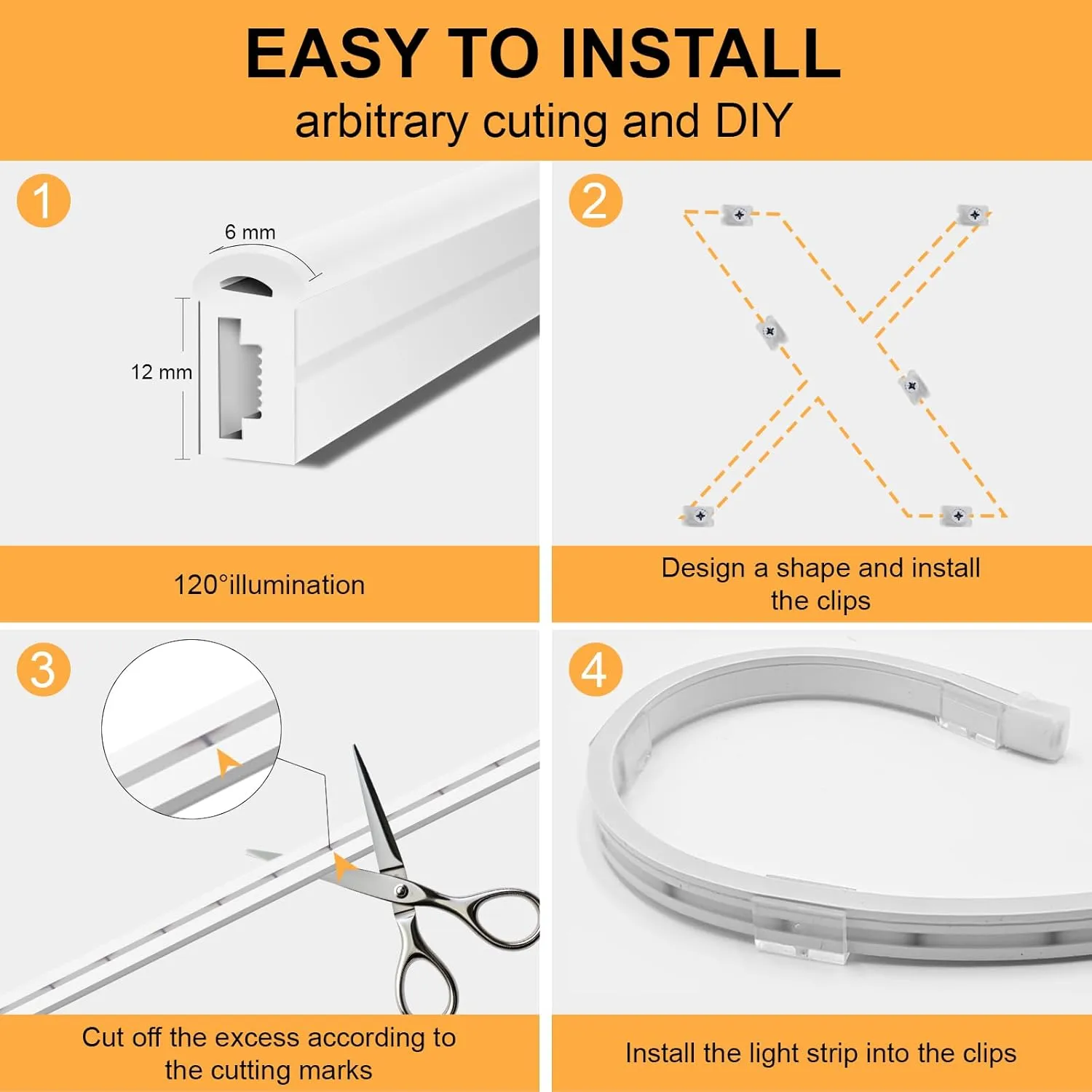 120 LED Flexible Neon Strip Light In UK - 12V Warm White, IP65 Waterproof, Flexible, Cuttable, Energy Efficient, LED Dimmable Neon Rope Lights for Bedroom, Kitchen, DIY Decoration