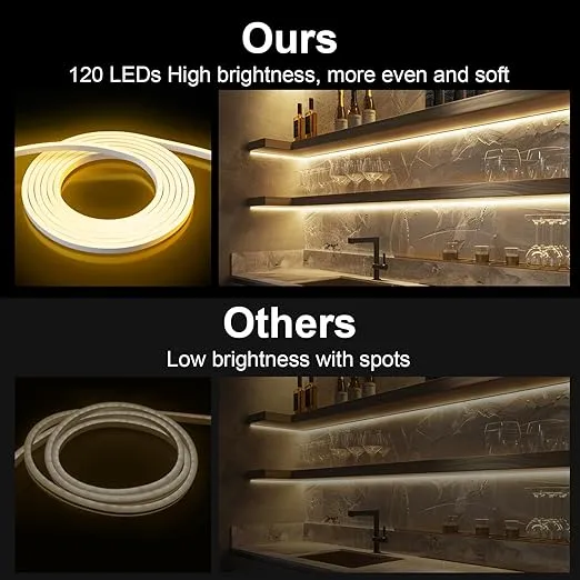 120 LED Flexible Neon Strip Light In UK - 12V Warm White, IP65 Waterproof, Flexible, Cuttable, Energy Efficient, LED Dimmable Neon Rope Lights for Bedroom, Kitchen, DIY Decoration