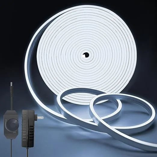 120 LED Flexible Neon Strip Light In UK - 12V Warm White, IP65 Waterproof, Flexible, Cuttable, Energy Efficient, LED Dimmable Neon Rope Lights for Bedroom, Kitchen, DIY Decoration