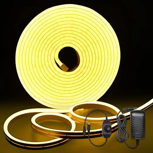 120 LED Flexible Neon Strip Light In UK - 12V Warm White, IP65 Waterproof, Flexible, Cuttable, Energy Efficient, LED Dimmable Neon Rope Lights for Bedroom, Kitchen, DIY Decoration