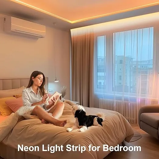 120 LED Flexible Neon Strip Light In UK - 12V Warm White, IP65 Waterproof, Flexible, Cuttable, Energy Efficient, LED Dimmable Neon Rope Lights for Bedroom, Kitchen, DIY Decoration