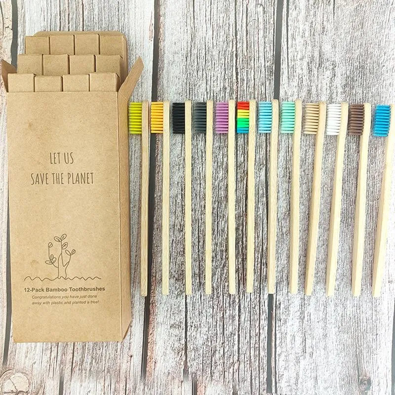12pcs  Eco-friendly Natural Bamboo Charcoal Soft Bristles Tooth Brush