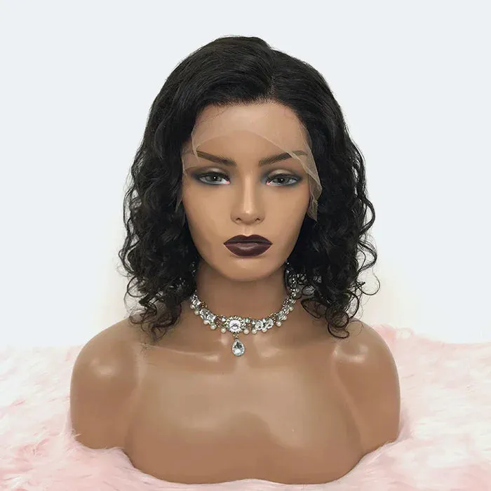 14 inches Curly Bob 13"x4" Frontal Lace Wig Invisible Knots Brazilian Human Virgin Hair 150% Density