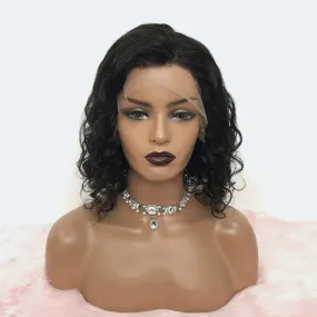 14 inches Curly Bob 13"x4" Frontal Lace Wig Invisible Knots Brazilian Human Virgin Hair 150% Density