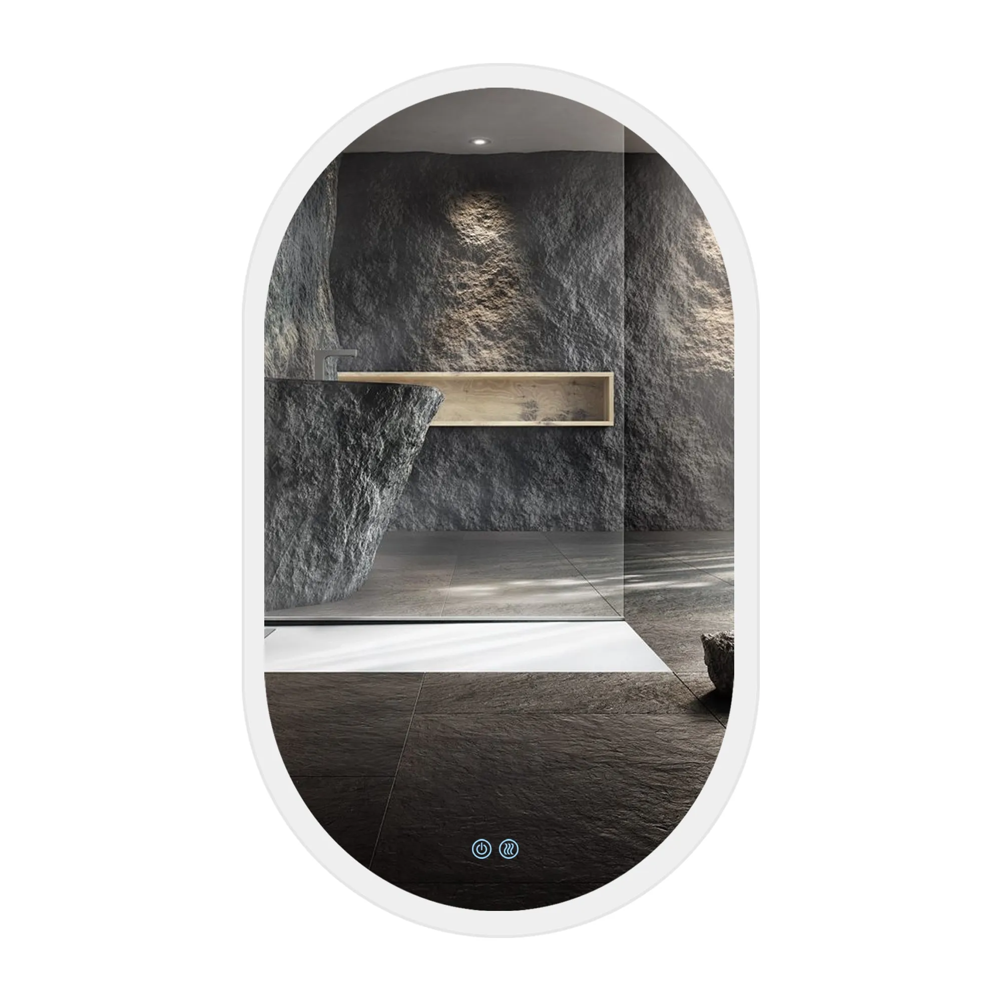 26X18 Inch Three-color Smart Bathroom Mirror with Light, Frameless Oval Smart Vanity Mirror Hanging Vertically