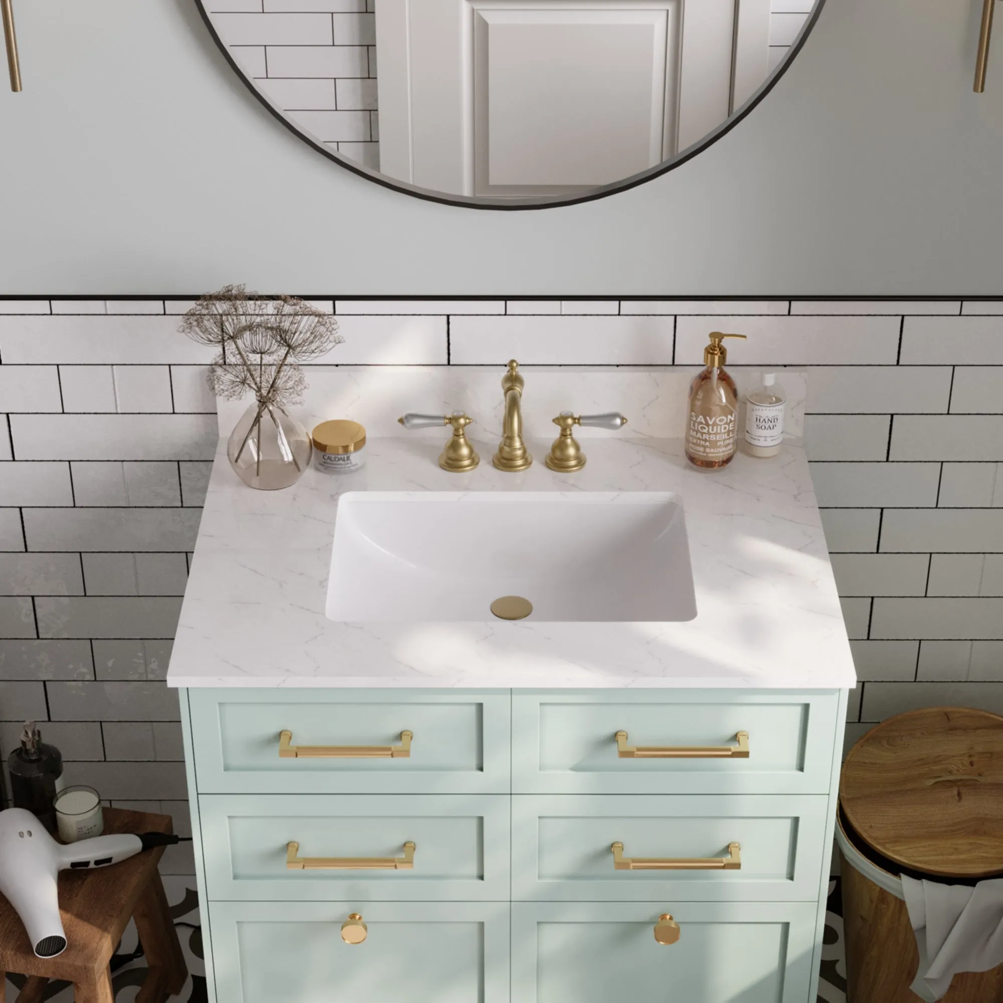 31.1" Rectangular Vanity Top Sink, Overflow Hole
