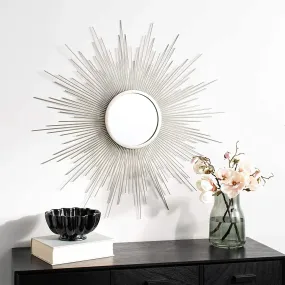 36-Inch Decorative Silver Retro Moonburst Round Wall Mirror