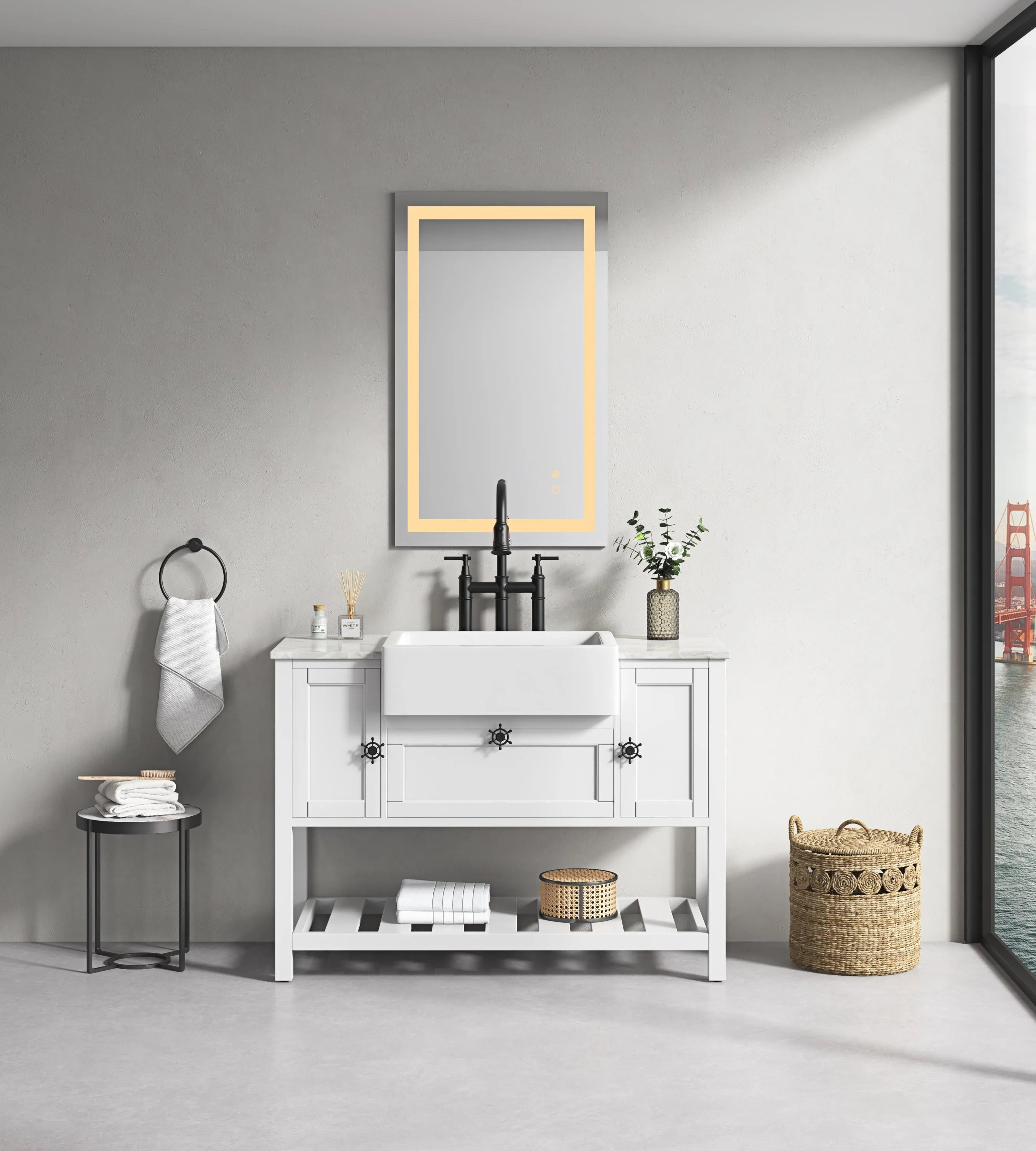 40*24 LED Lighted Bathroom Wall Mounted Mirror with High Lumen Anti-Fog Separately Control Dimmer Function