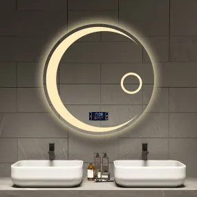 40/50/60cm Round Moon Shape Smart Mirror Adjustable LED LIght With Defogging Bluetooth Speaker