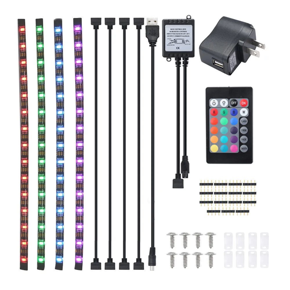 4PCS 50cm Waterproof USB RGB LED Strip Lights with Remote for TV Backlight and Computer Background