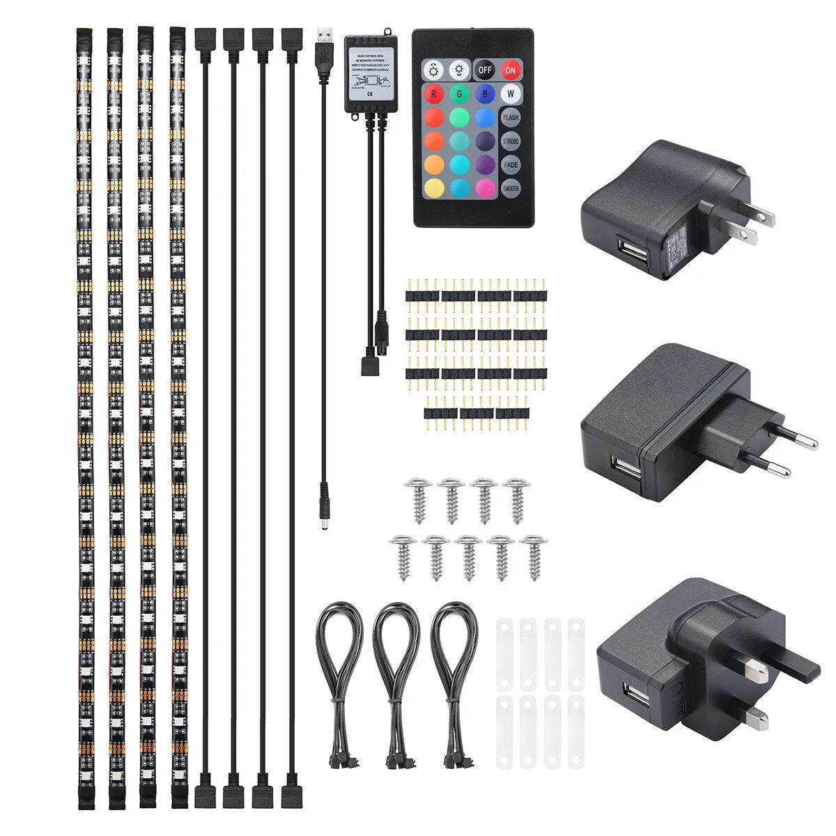 4PCS 50cm Waterproof USB RGB LED Strip Lights with Remote for TV Backlight and Computer Background