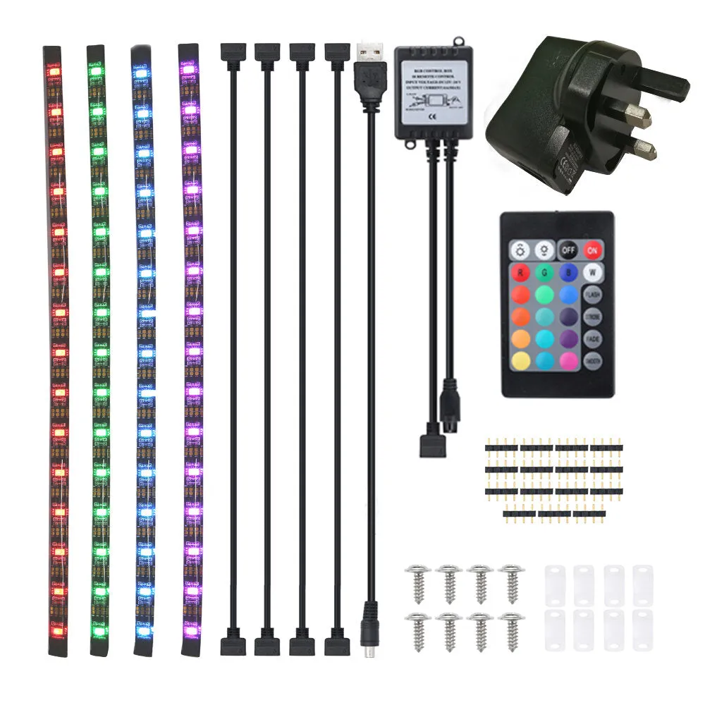 4PCS 50cm Waterproof USB RGB LED Strip Lights with Remote for TV Backlight and Computer Background