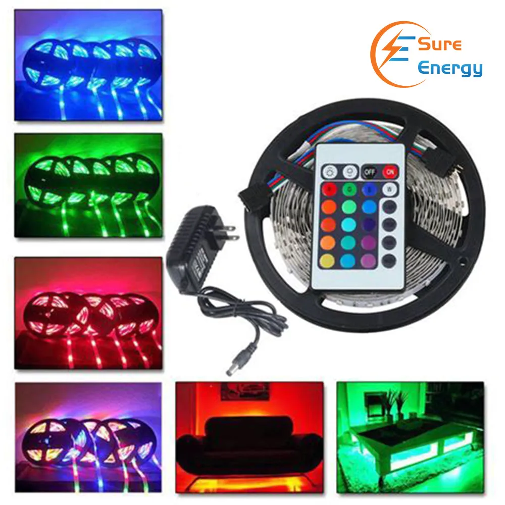 5 Meter RGB LED Strip Kit with 60 LEDs per meter, Controller   Remote   12V 2A Adapter & UK Plug, IP65