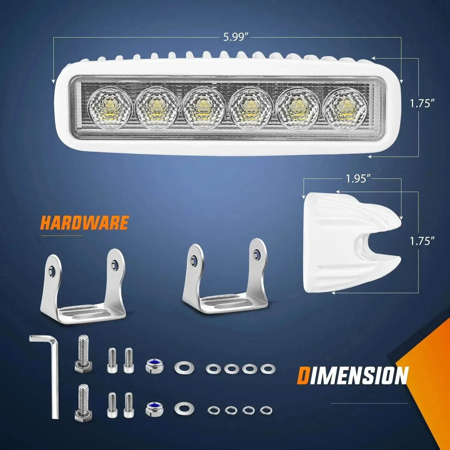 6 Inch 18W 1800LM Flood White Case Led Work Lights (Pair)