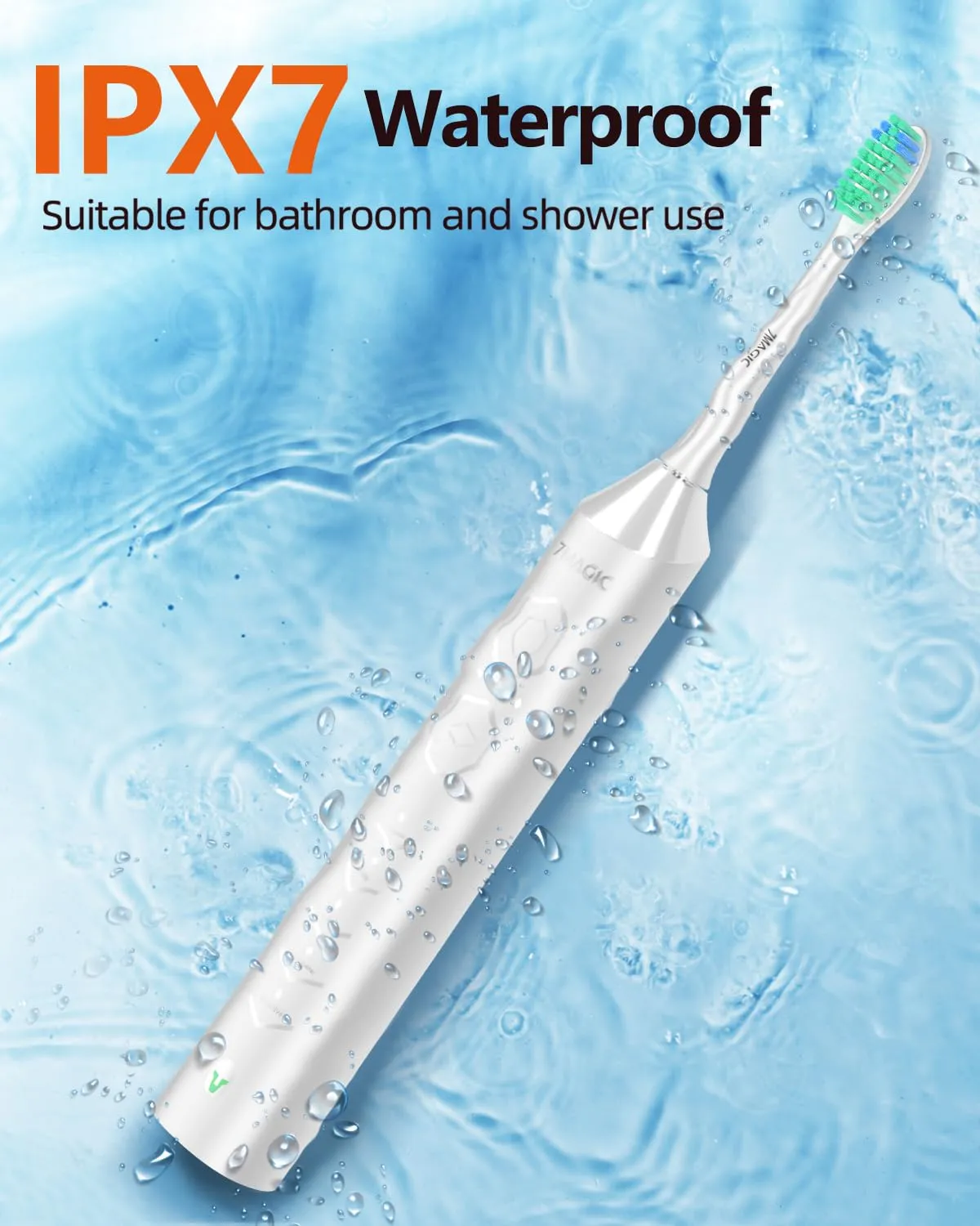 7MAGIC Electric Toothbrush, Fast Charging Last 60 Days, Sonic Toothbrush with 3 Intensity Levels & 5 Modes, 2-Min Smart Timer, White