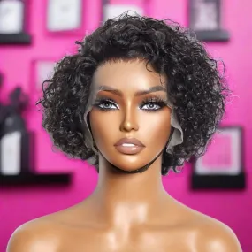 8 inch Short Curly Pixie Cut 13"x4" Frontal Lace Wig Pre-Bleached Knots Brazilian Human Virgin Hair 150% Density