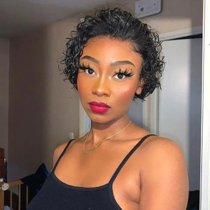 8 inch Short Curly Pixie Cut 13"x4" Frontal Lace Wig Pre-Bleached Knots Brazilian Human Virgin Hair 150% Density