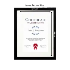 A3 Size Certificate Frame | Document A3 Wall Photo Frame | 12x16 Inch Photo Frame, Synthetic Wood Moulding with Unbreakable Plastic Glass (Black)