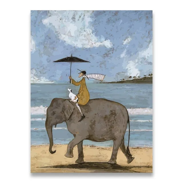 Abstract Landscape Love Dogs Canvas Wall Art
