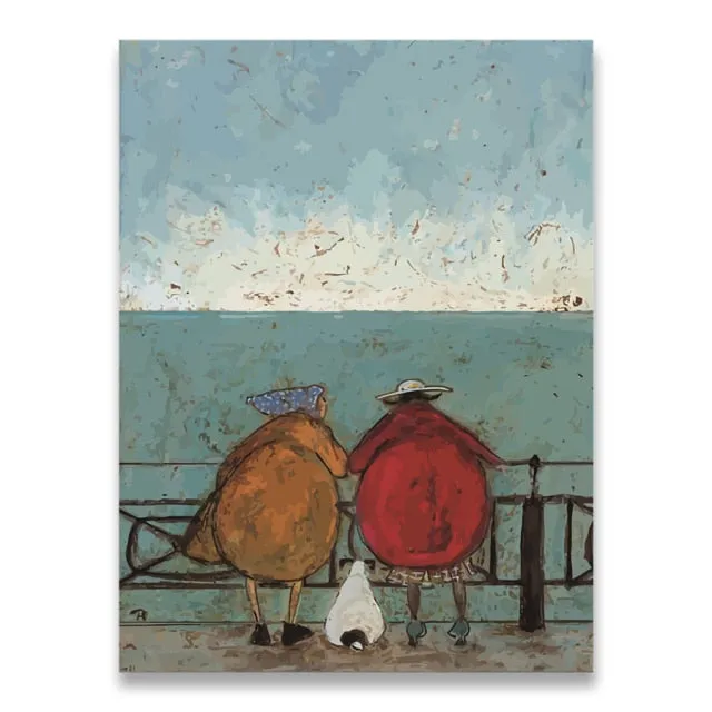 Abstract Landscape Love Dogs Canvas Wall Art