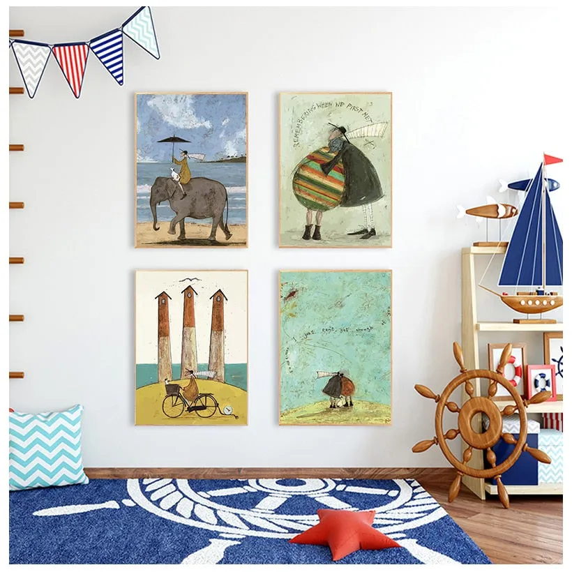 Abstract Landscape Love Dogs Canvas Wall Art