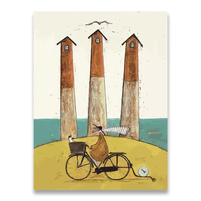 Abstract Landscape Love Dogs Canvas Wall Art