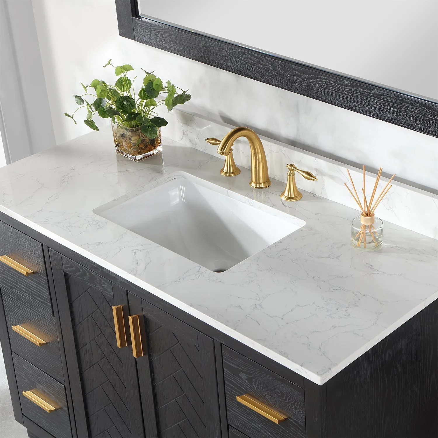 Altair Designs Gazsi 48" Single Bathroom Vanity Set with Grain White Composite Stone Countertop - 543048-BN-GW-NM