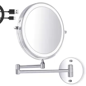 Amelar 8 Inch Wall Mounted Makeup Mirror USB Rechargeable LED 3 Color Lights Two Sided 1X/10X Magnifying Mirror Touch Switch Intelligent Shutdown 360Ã‚° Swivel Vanity Mirror for Bathroom Hotel(Silver)