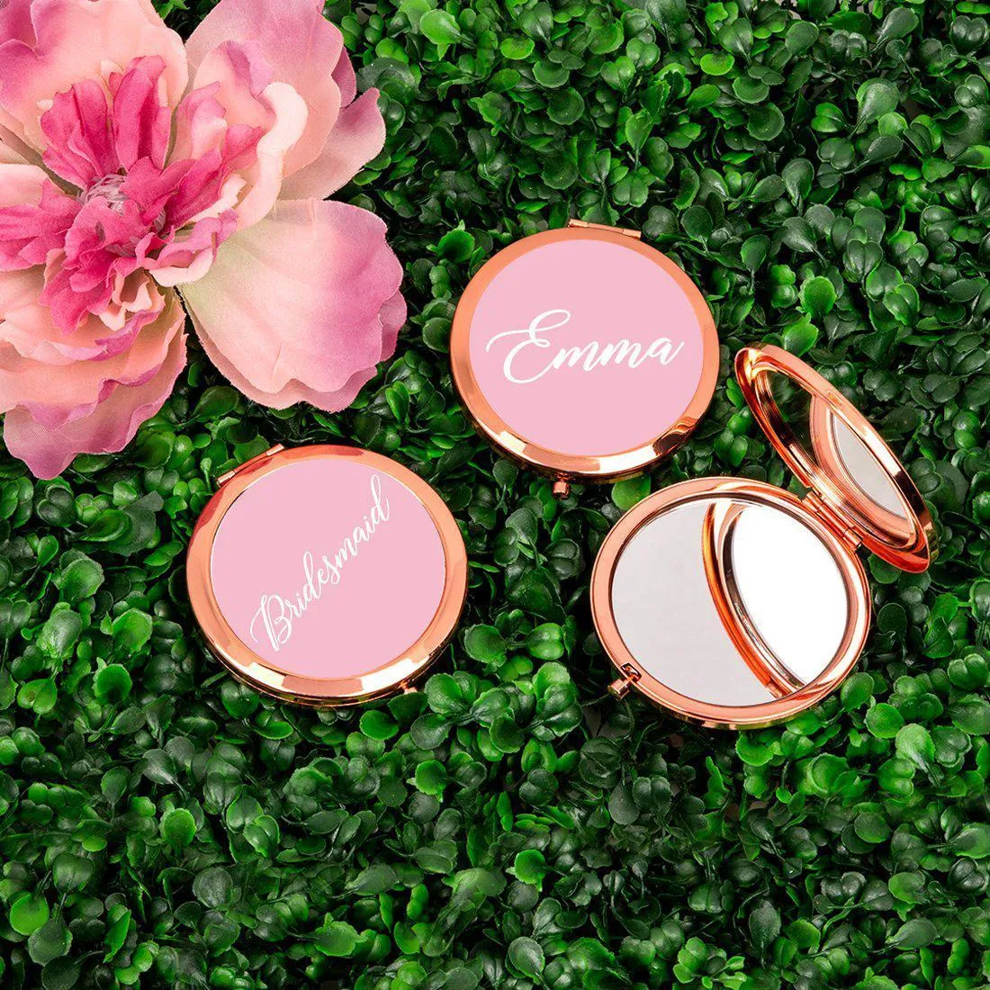 Andaz Press Blush Pink Monogram Rose Gold 2.75 inch Round Compact Mirror