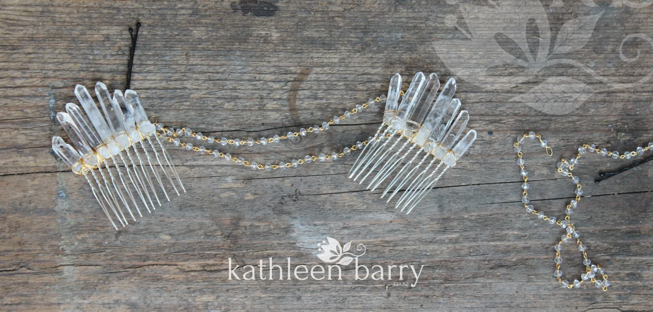 Anerike crystal quartz hair combs in gold, silver or rose gold - sold individually