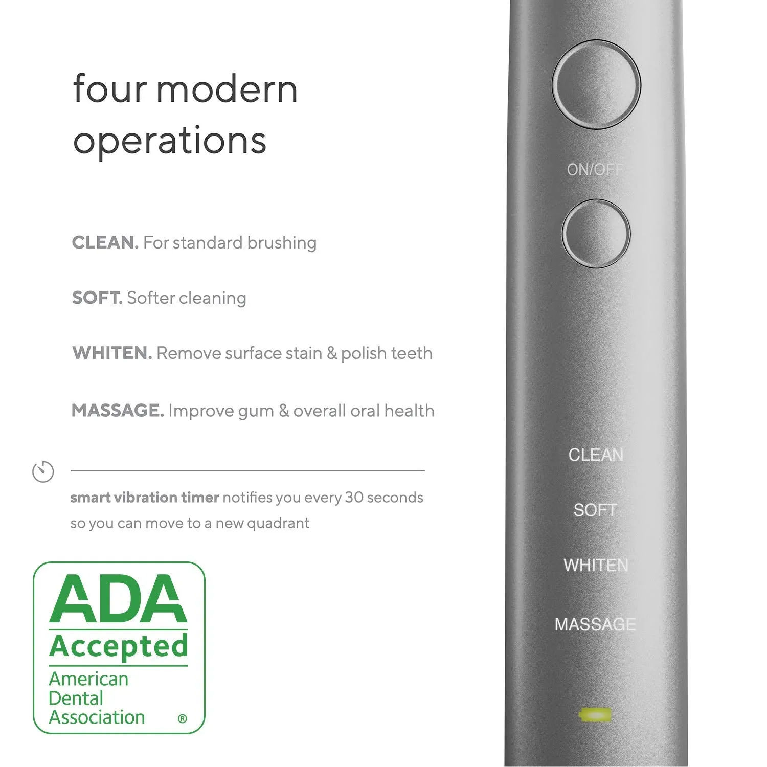 AquaSonic Vibe Series Ultra Whitening Toothbrush – ADA Accepted Electric Toothbrush - 8 Brush Heads & Travel Case - Ultra Sonic Motor & Wireless Charging - 4 Modes w Smart Timer – Charcoal Metallic
