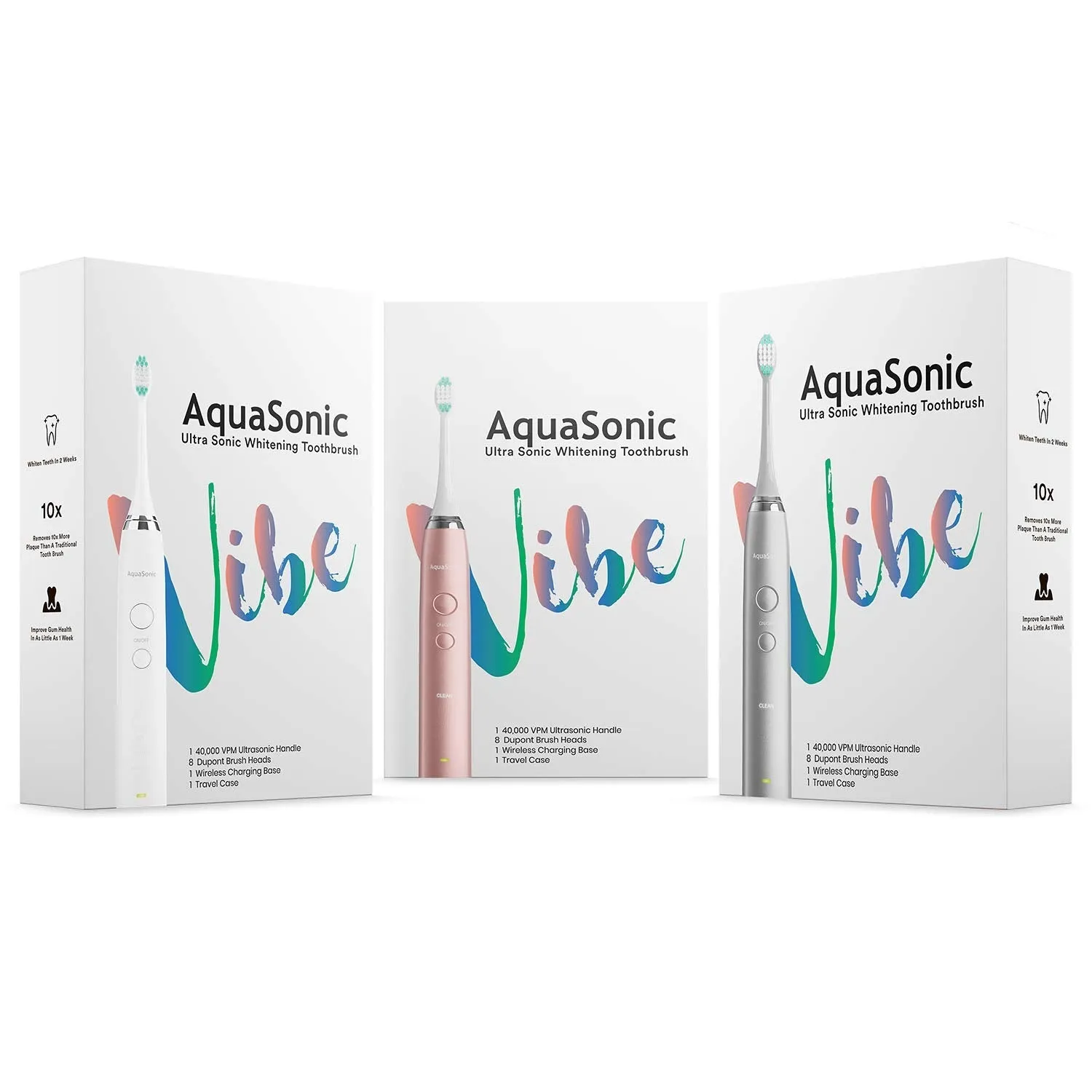 AquaSonic Vibe Series Ultra Whitening Toothbrush – ADA Accepted Electric Toothbrush - 8 Brush Heads & Travel Case - Ultra Sonic Motor & Wireless Charging - 4 Modes w Smart Timer – Charcoal Metallic