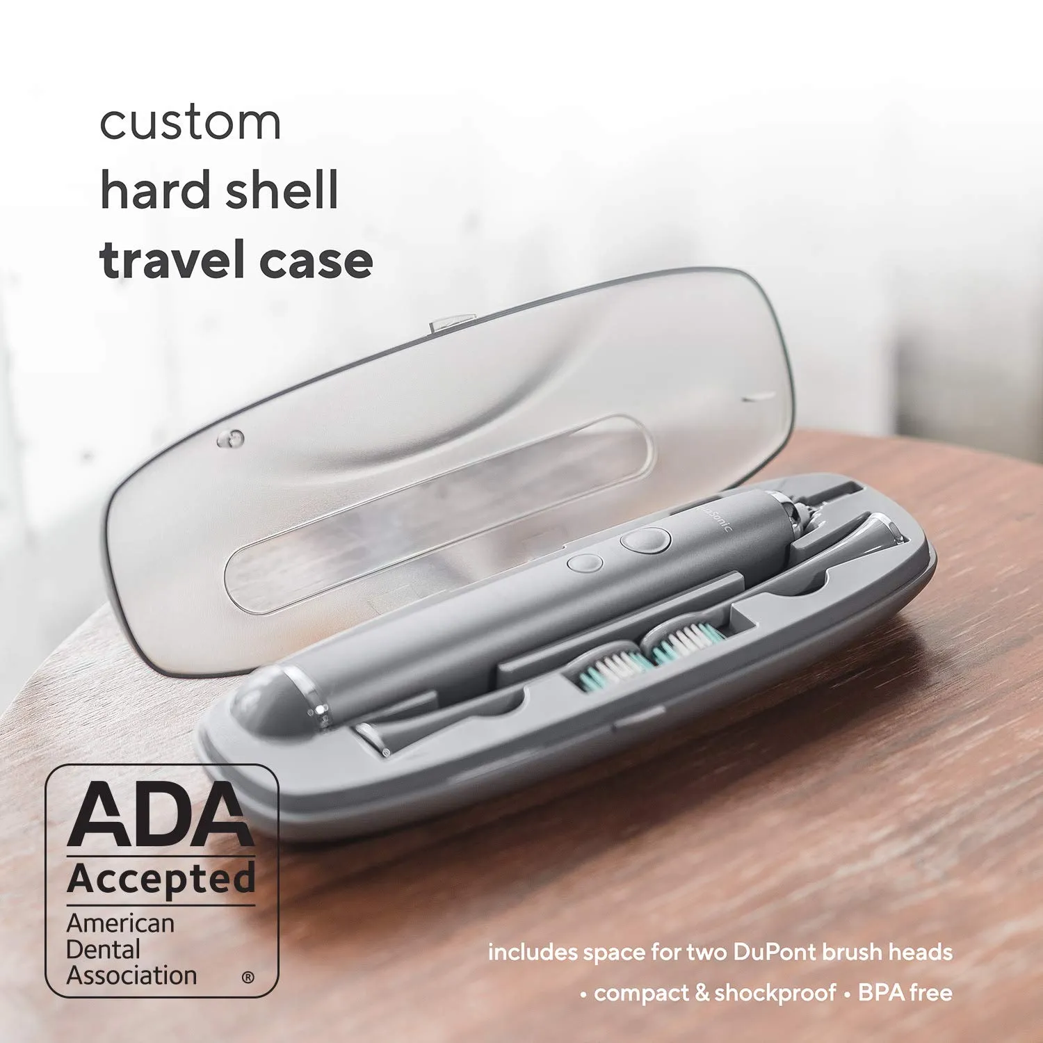 AquaSonic Vibe Series Ultra Whitening Toothbrush – ADA Accepted Electric Toothbrush - 8 Brush Heads & Travel Case - Ultra Sonic Motor & Wireless Charging - 4 Modes w Smart Timer – Charcoal Metallic
