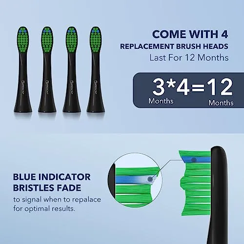 ARISSON Sonic Electric Toothbrush for Adults and Kids, 1.5H Charge for 90 Days, 40,000 VPM Power Toothbrush, Ultrasonic Electric Toothbrushes, 2 Minutes Smart Timer, 1.6 Oz Travel Toothbrush, Black