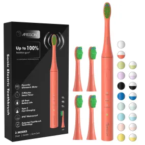 ARISSON Sonic Electric Toothbrush for Adults and Kids, 40,000 VPM Power Toothbrush, 1.5H Fast Charge Ultrasonic Electric Toothbrushes with 2 Minutes Smart Timer, 1.6 Oz Travel Toothbrush, Peach Orange