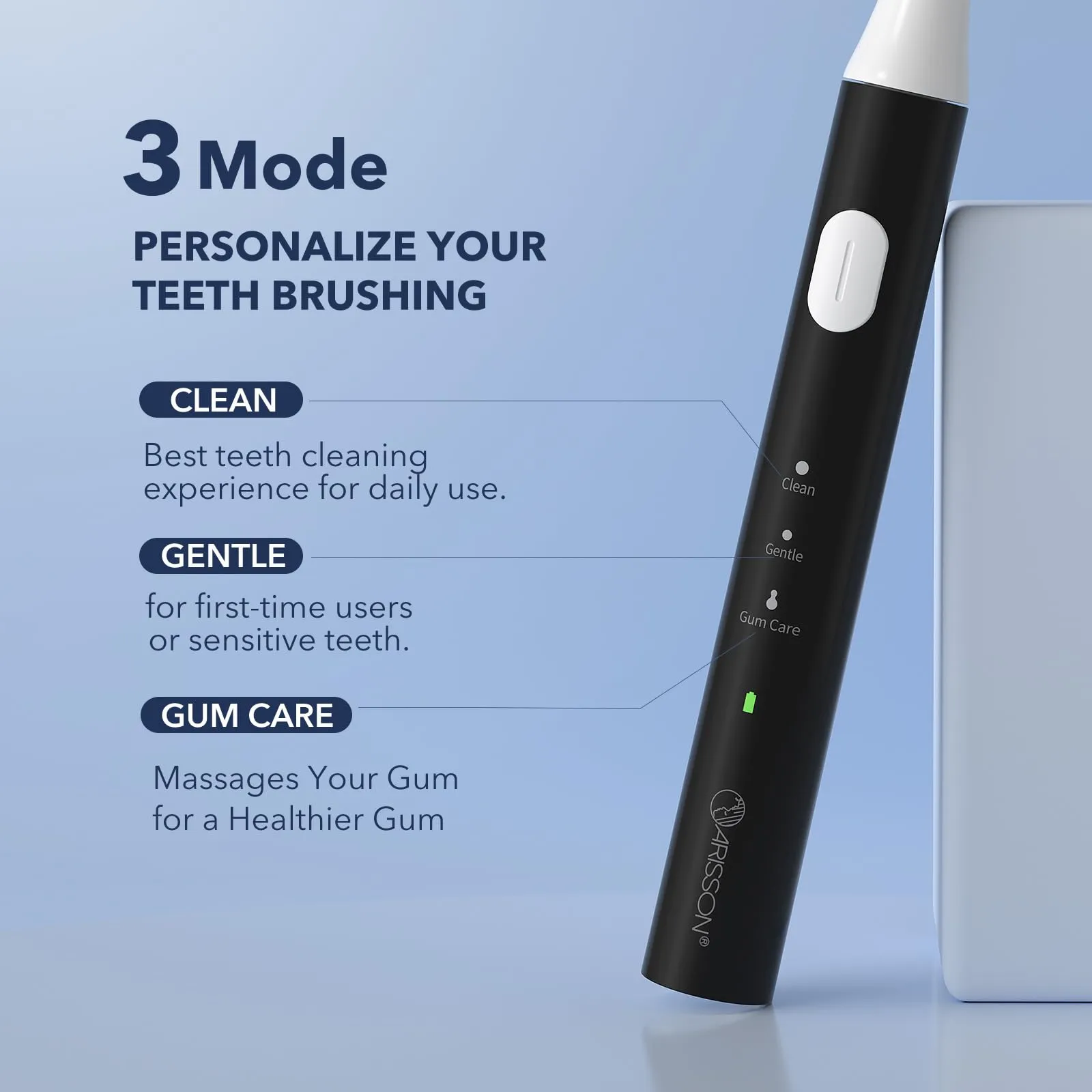 ARISSON Sonic Electric Toothbrush for Adults and Kids, 40,000 VPM Power Toothbrush, 1.5H Fast Charge Ultrasonic Electric Toothbrushes with 2 Minutes Smart Timer, White on Midnight Black