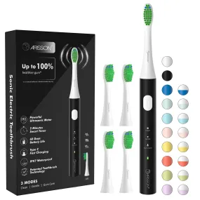 ARISSON Sonic Electric Toothbrush for Adults and Kids, 40,000 VPM Power Toothbrush, 1.5H Fast Charge Ultrasonic Electric Toothbrushes with 2 Minutes Smart Timer, White on Midnight Black