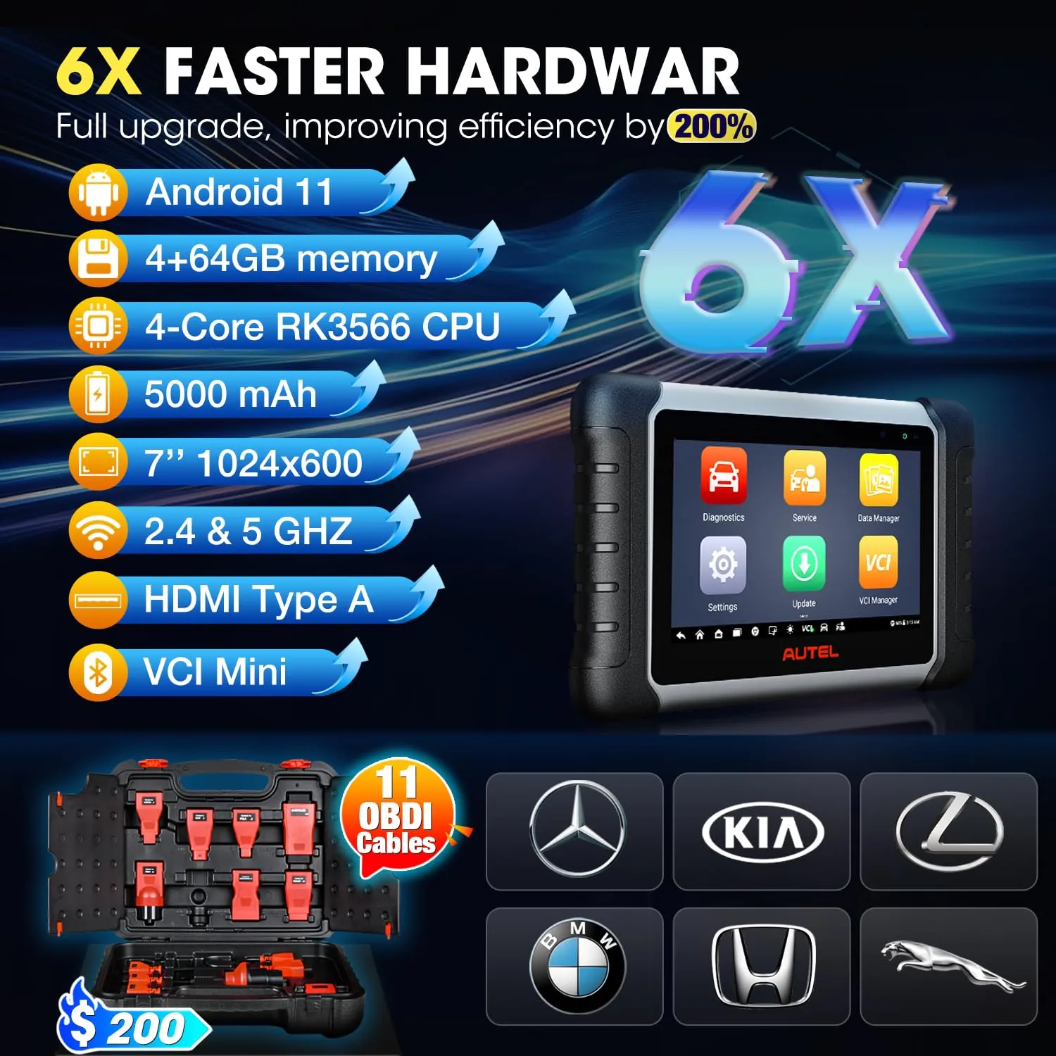 Autel MaxiPRO MP808BT PRO KIT: 2 Year Updates($700), ($200)Full 11 Adapters, 2024 OE ECU Coding as MP900BT MS906 PRO, Upgrade of MK900BT MX900, 3000  Bidirectional, 30  Service, FCA Renault SGW, OS 11