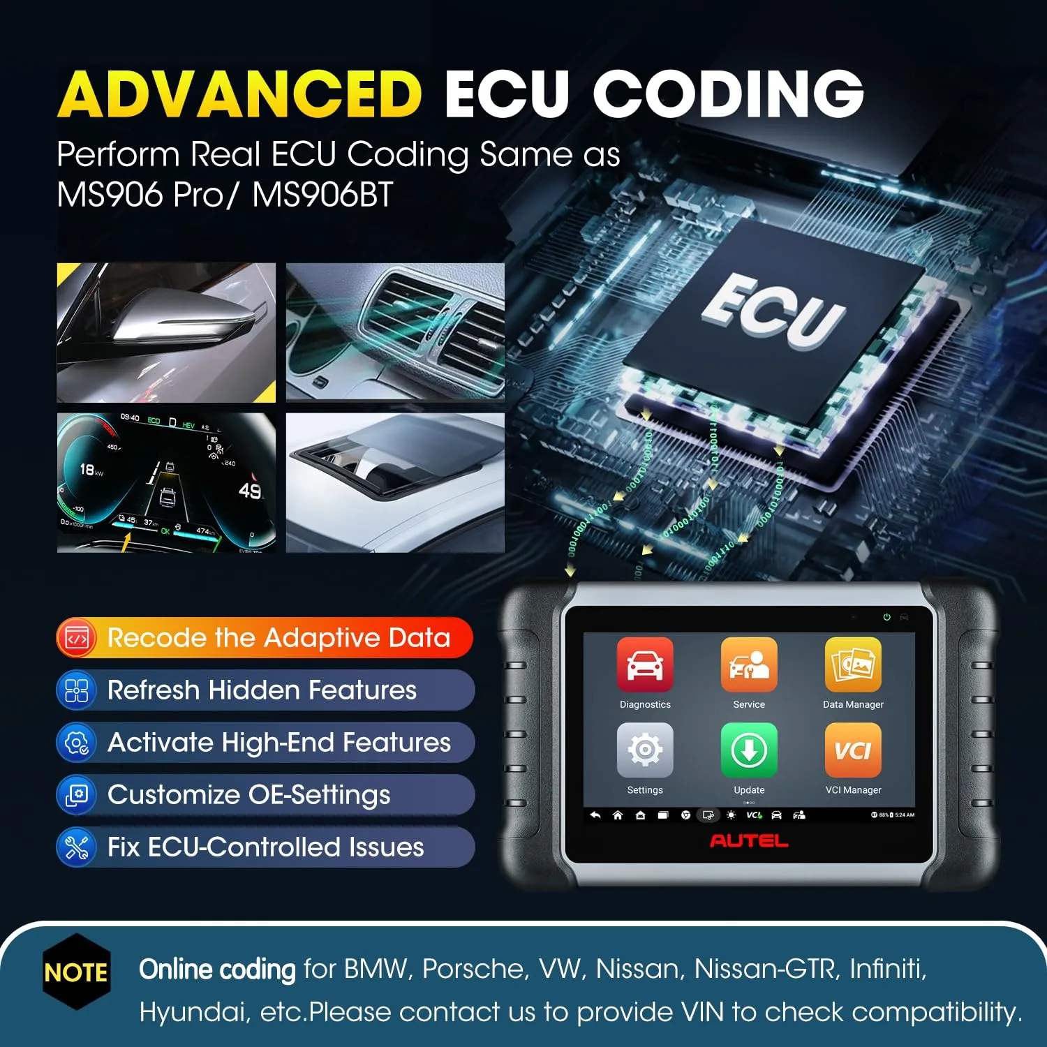 Autel MaxiPRO MP808BT PRO KIT: 2 Year Updates($700), ($200)Full 11 Adapters, 2024 OE ECU Coding as MP900BT MS906 PRO, Upgrade of MK900BT MX900, 3000  Bidirectional, 30  Service, FCA Renault SGW, OS 11