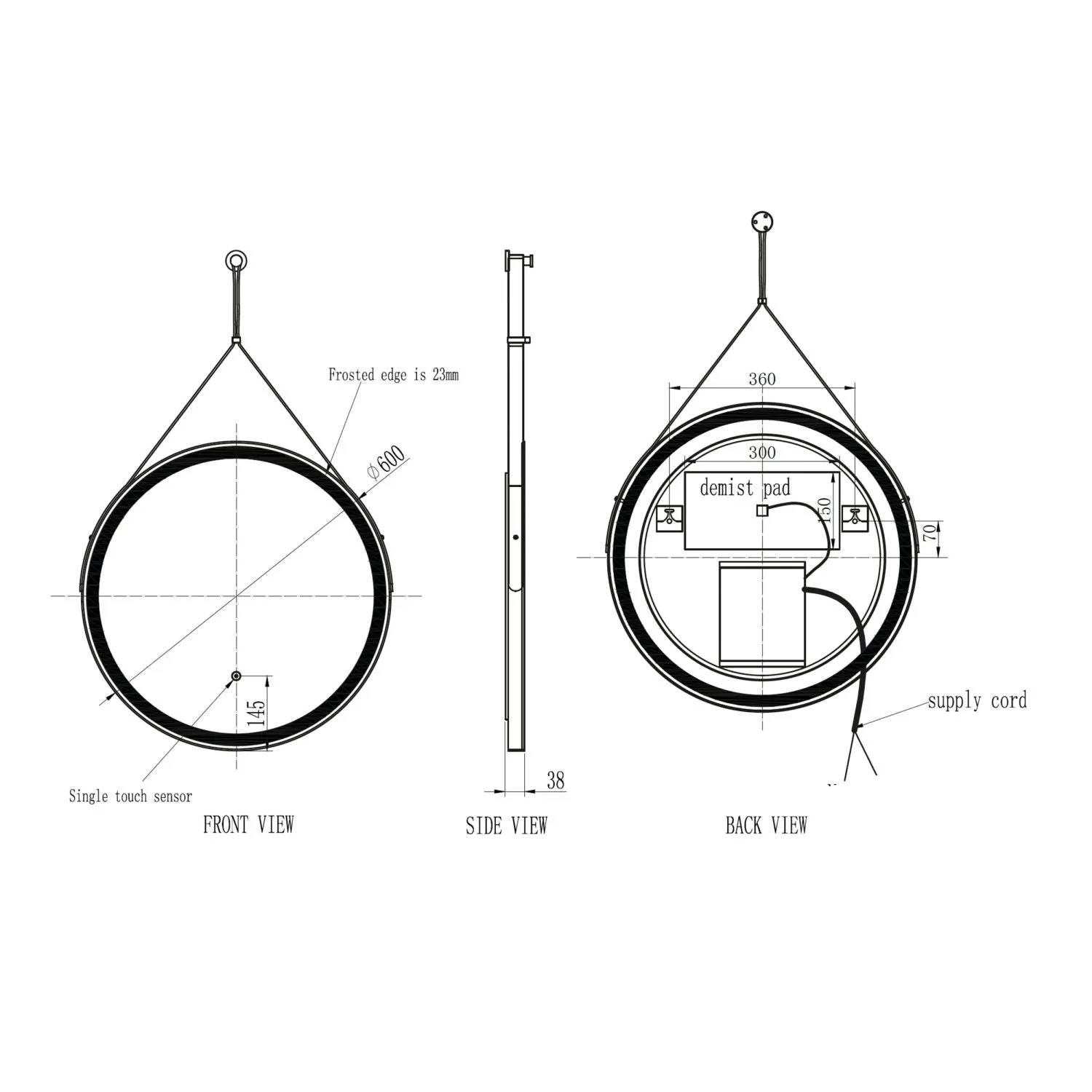 Belini Hanging Round LED Mirror