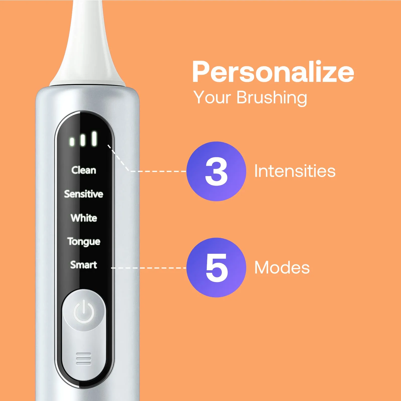 Bitvae Smart S3 Sonic Electric Toothbrush for Adults, 180-Day Battery Life Rechargeable Electric Power Toothbrush with Pressure Sensor, Travel Case, Silver White