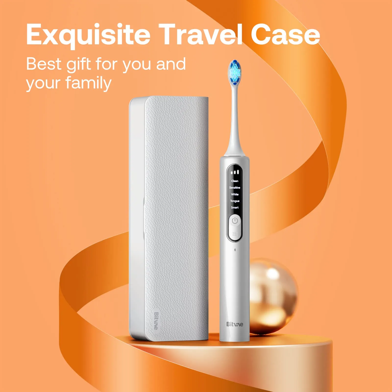 Bitvae Smart S3 Sonic Electric Toothbrush for Adults, 180-Day Battery Life Rechargeable Electric Power Toothbrush with Pressure Sensor, Travel Case, Silver White