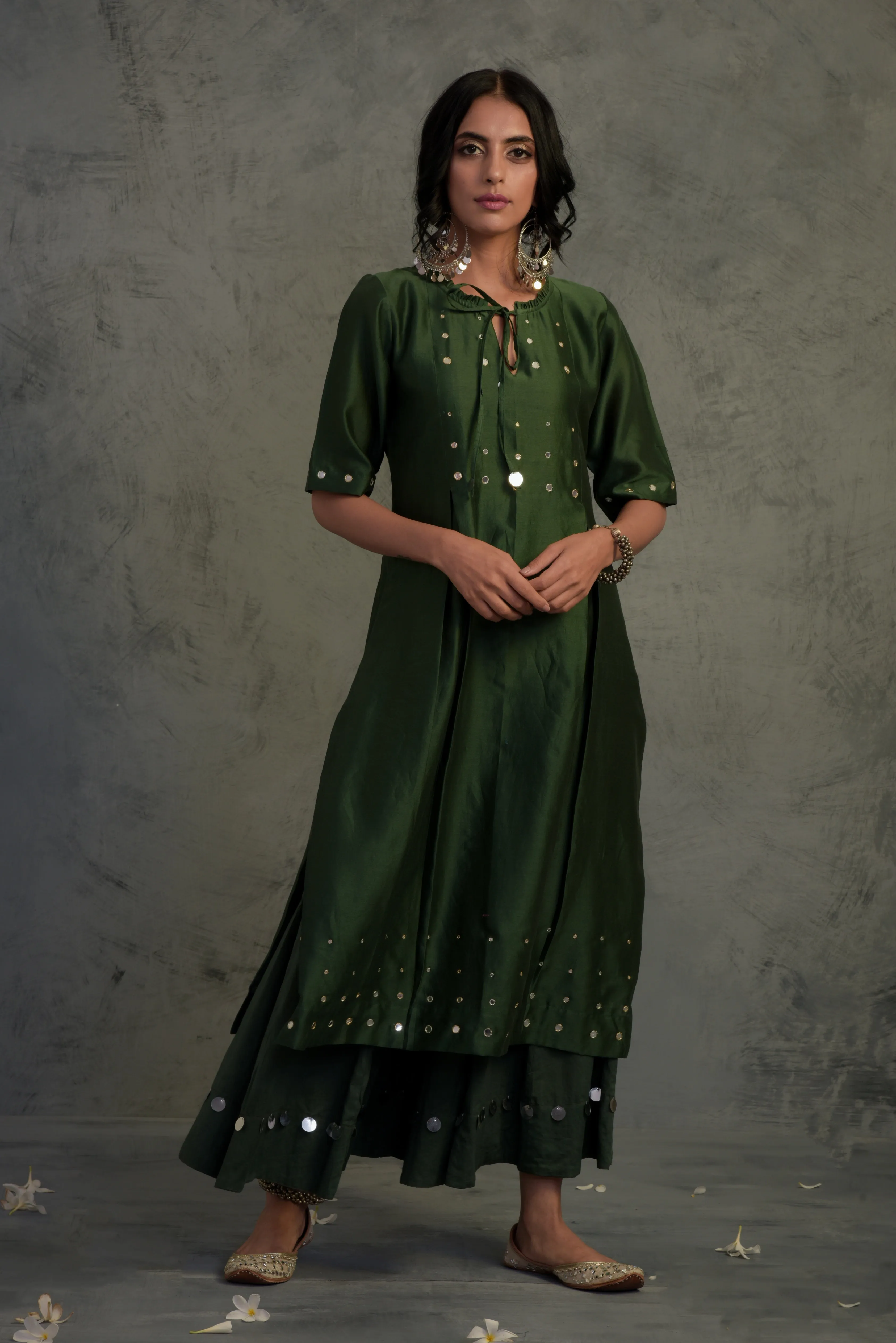 Bottle Green Tasseled Kurta Set
