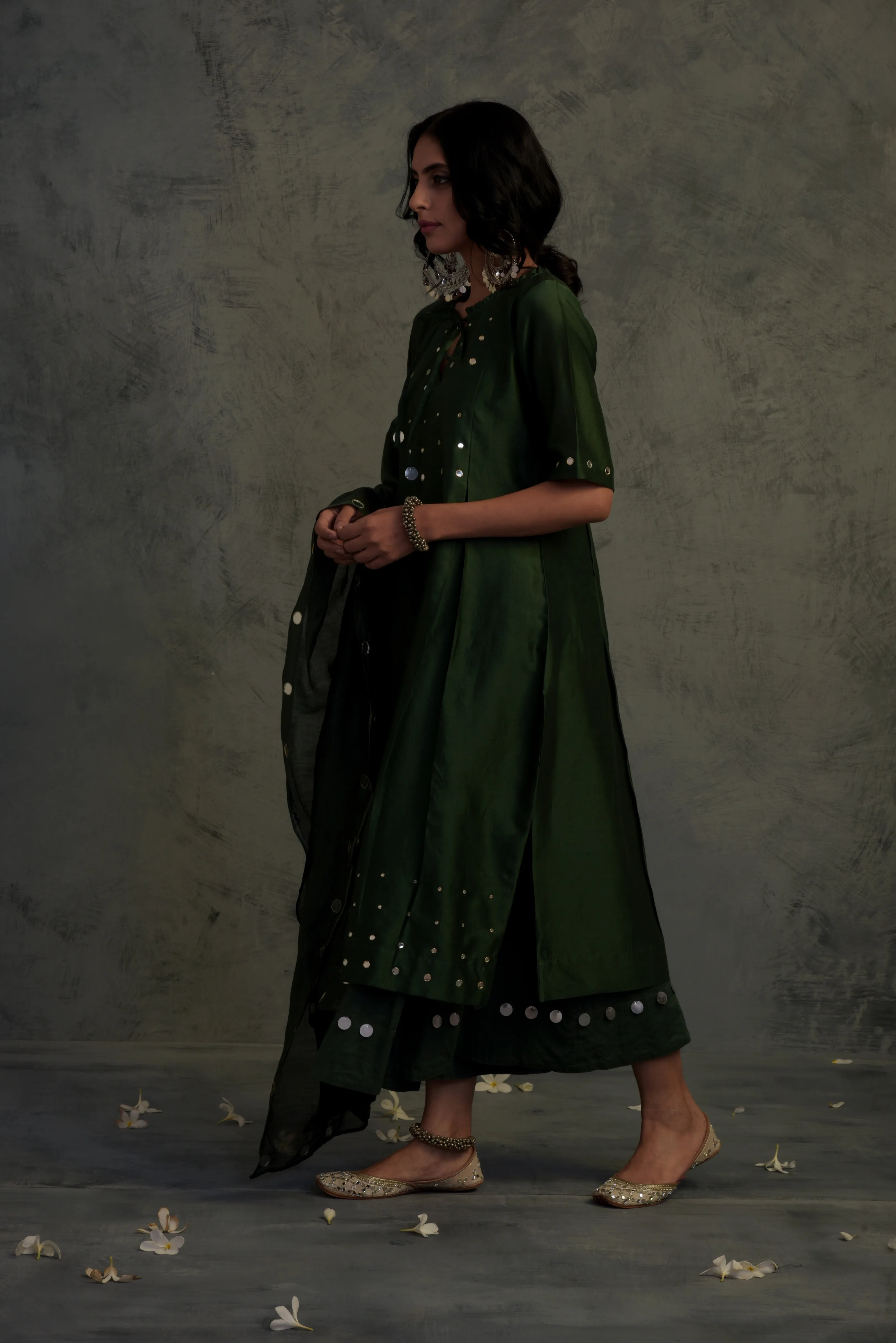 Bottle Green Tasseled Kurta Set