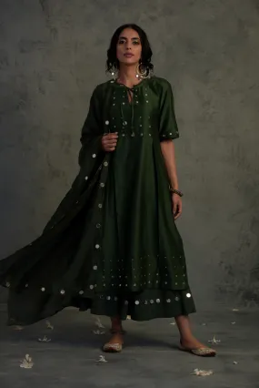 Bottle Green Tasseled Kurta Set