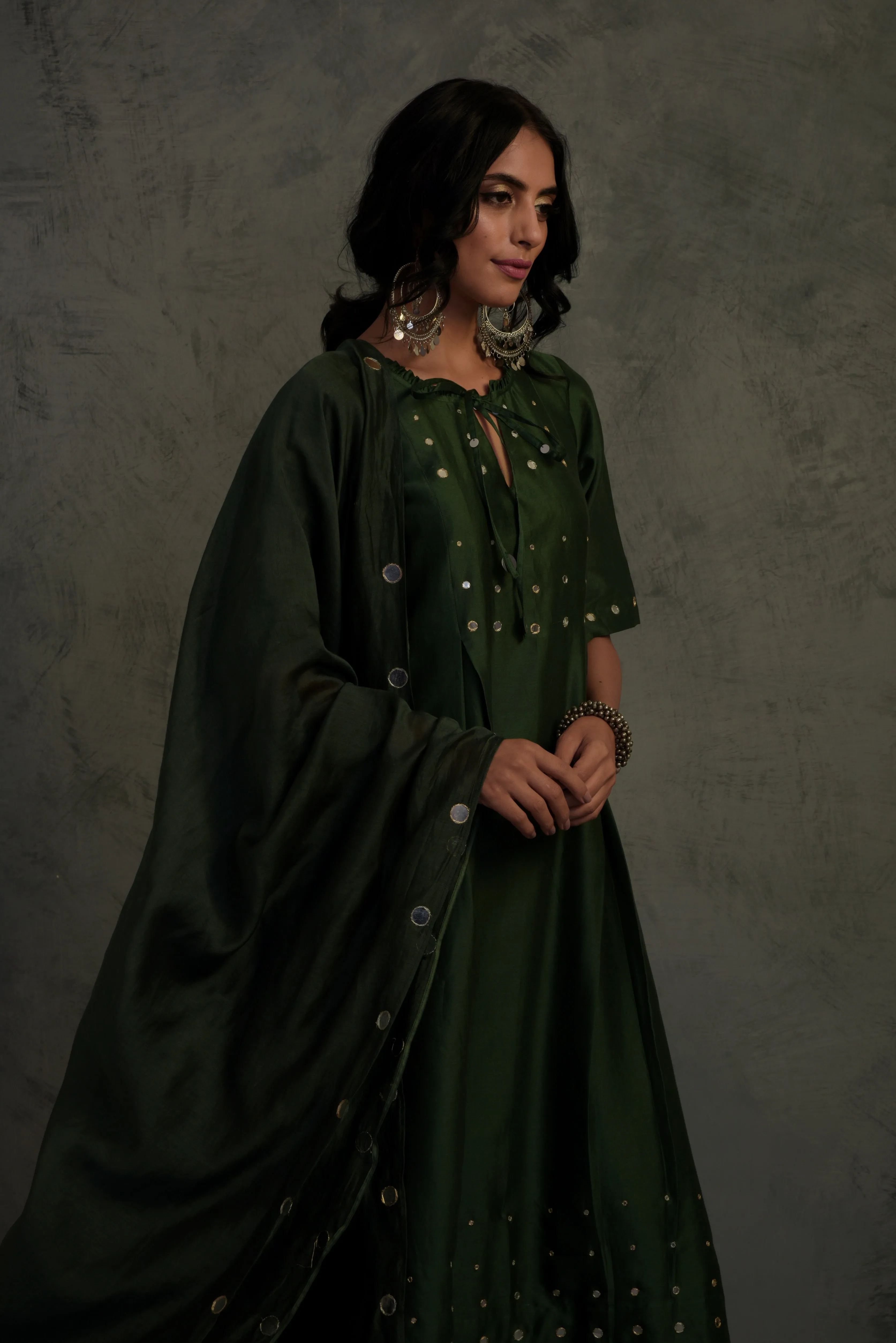 Bottle Green Tasseled Kurta Set