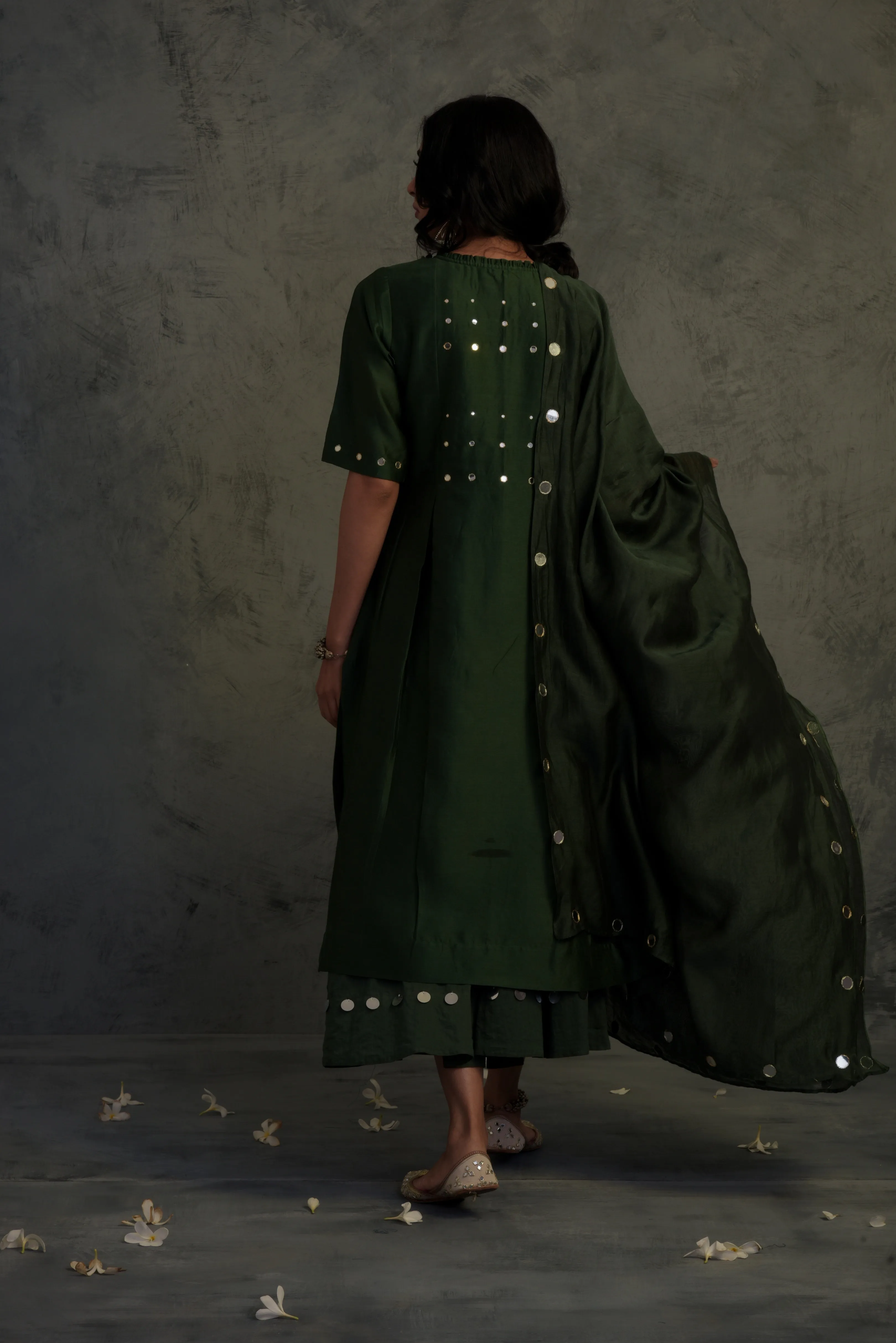 Bottle Green Tasseled Kurta Set