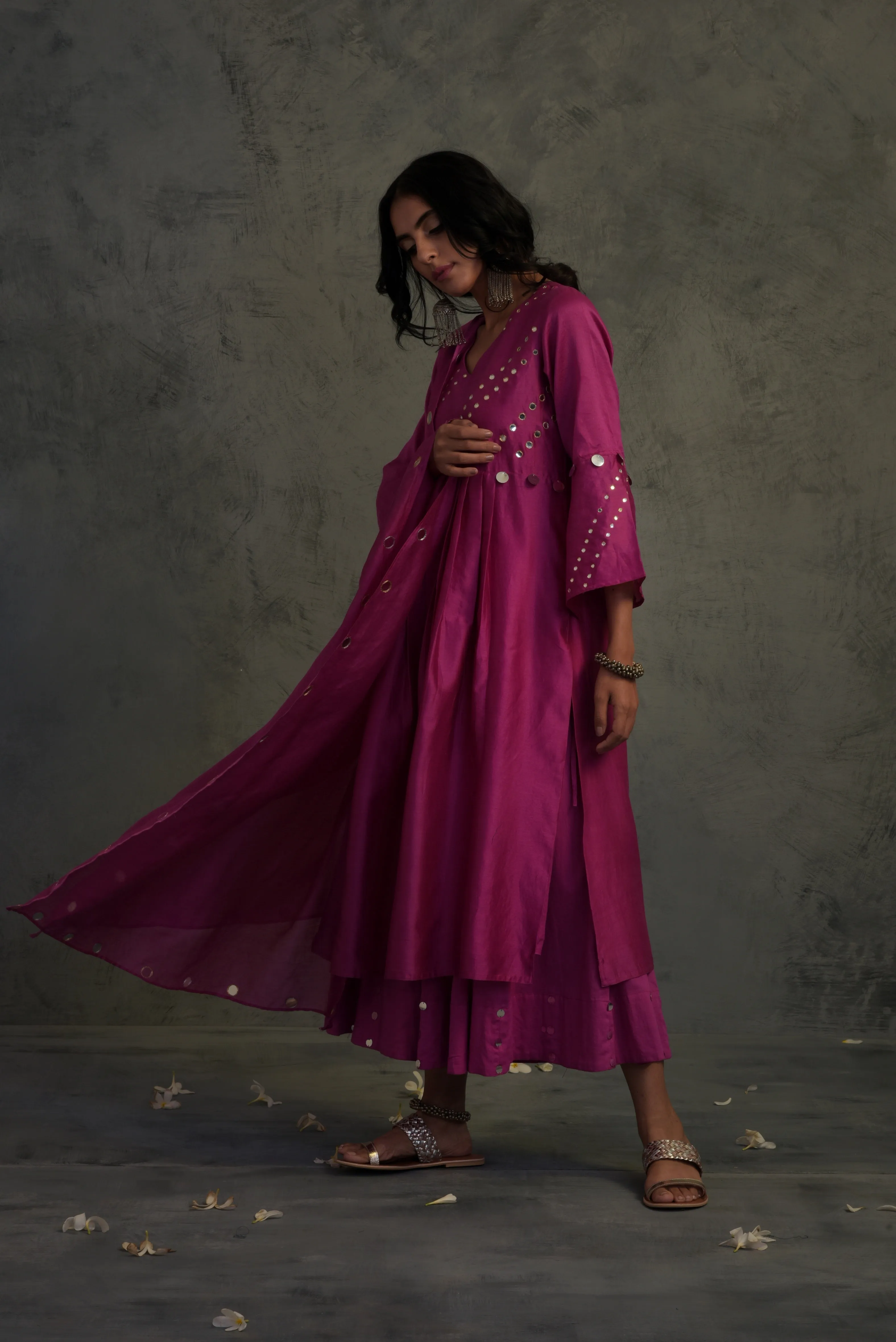 Bright Pink Bell Sleeves Kurta Set
