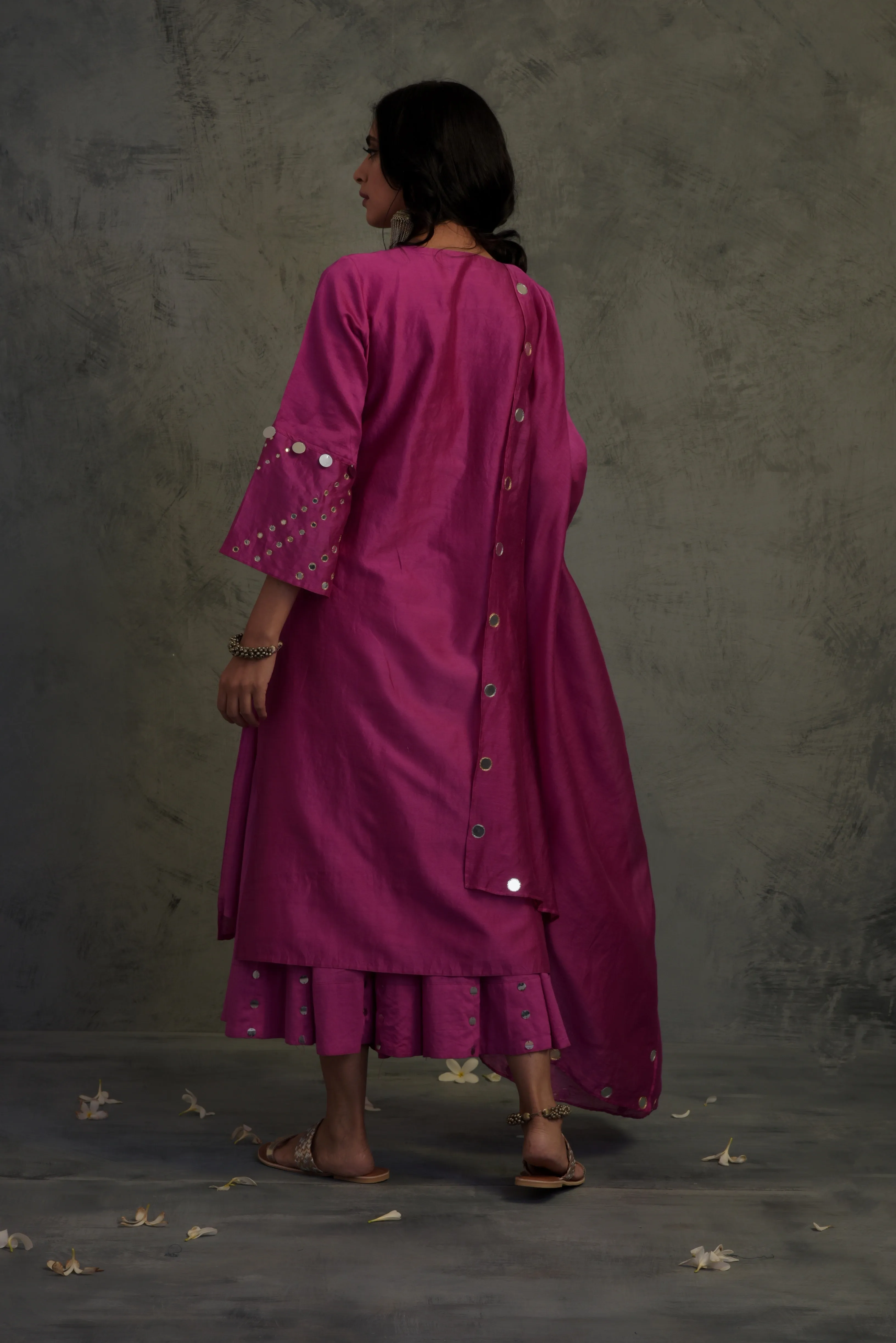 Bright Pink Bell Sleeves Kurta Set