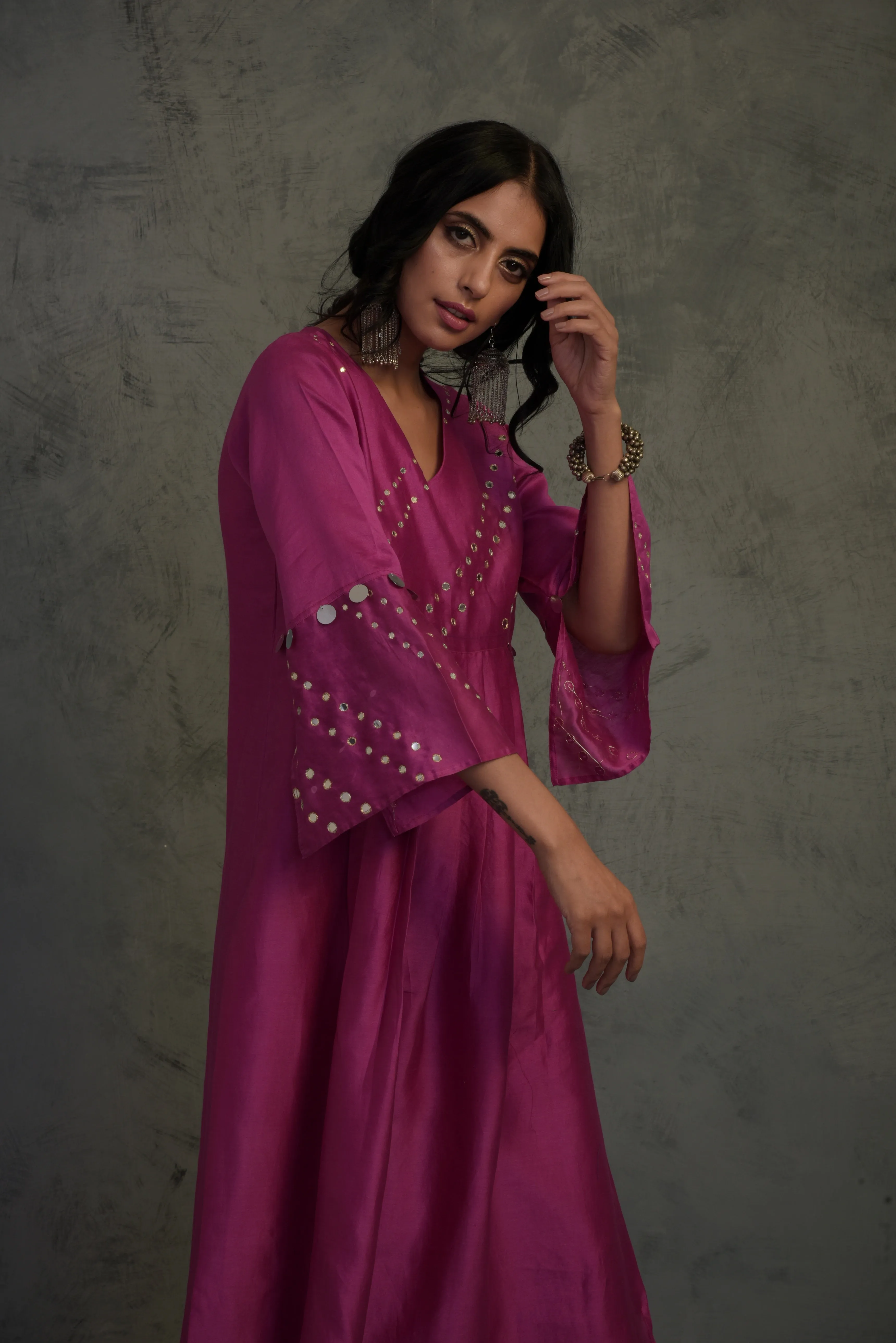 Bright Pink Bell Sleeves Kurta Set